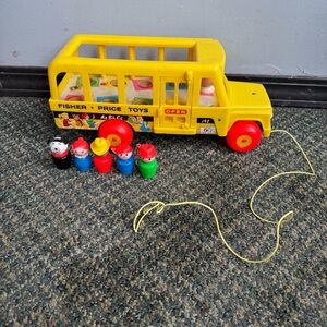 Vintage Fisher-Price Yellow School Bus and Figures